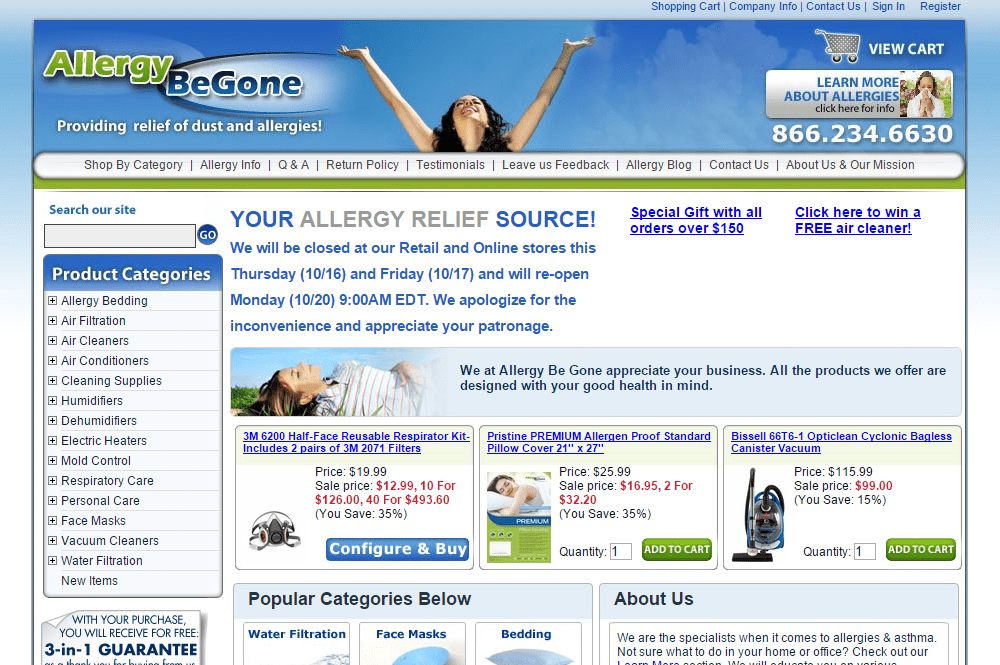 Allergy Be Gone Website Copy and Product Descriptions