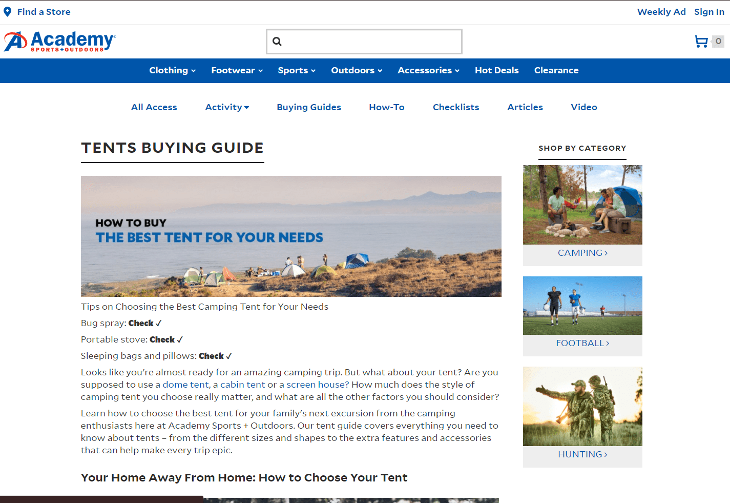 Website Copy for Academy Sports + Outdoors