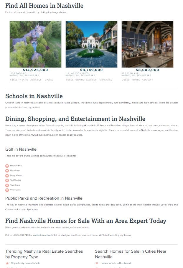 Community Pages in Nashville for Real Estate Broker - Angie Papple Johnston