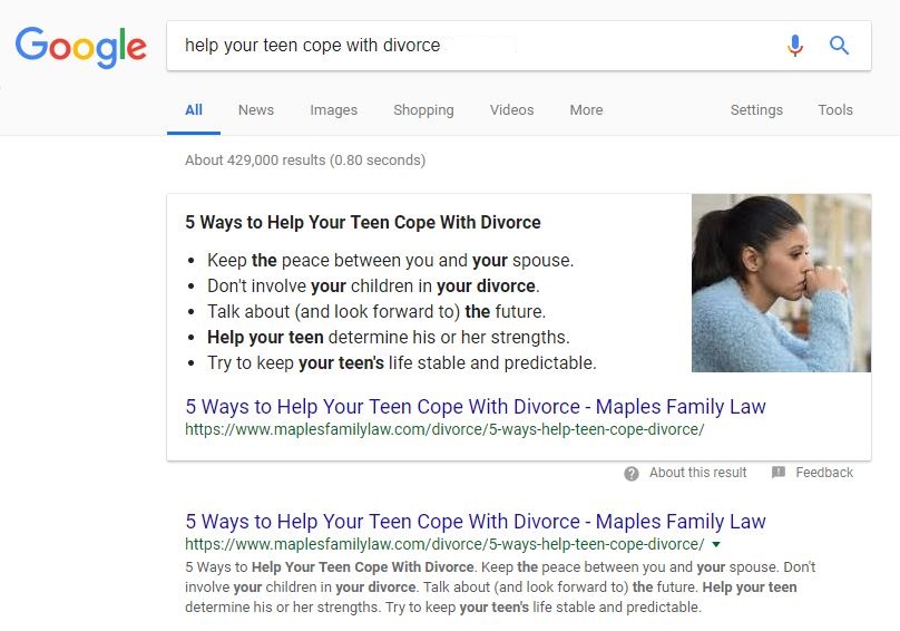 Featured Snippet for Divorce Lawyers