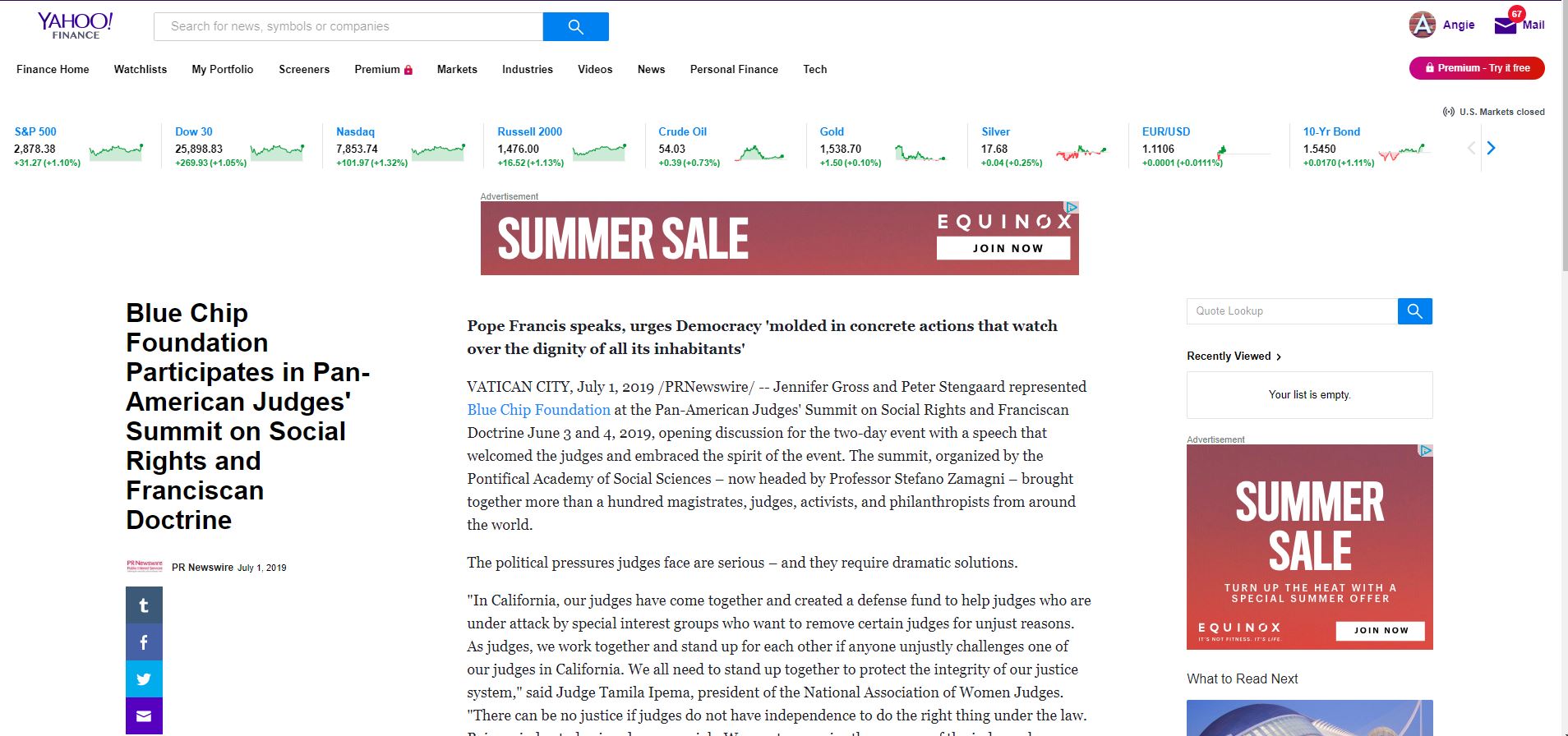 Press Release on Yahoo Finance